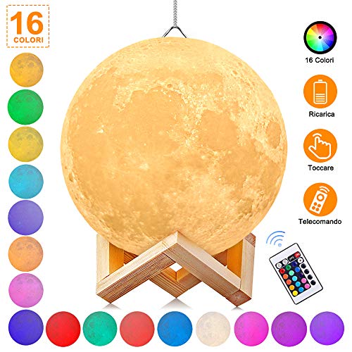 Luna Lampada Led, 3D luce USB Ricaricabile 16 colori Moon Lamp 5.91 Inch - Ilgrandebazar