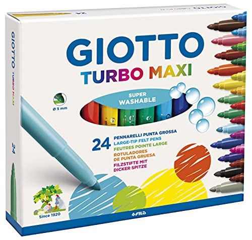 GIOTTO Turbo Maxi - Astuccio Da 24 Pennarelli A Punta Larga, 5 mm, Super Lavabili