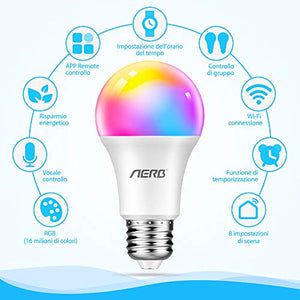 Aerb lampadina smart wifi E27,Lampadina Wi-Fi Intelligente LED 9W 1000LM... - Ilgrandebazar