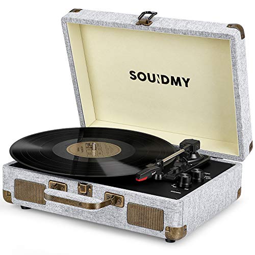 Giradischi, Souidmy Giradischi Bluetooth con Altoparlanti, 3 Velocità,...