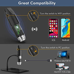 SKYBASIC Microscopio Digitale WiFi, Tascabile Fotocamera USB Nero