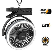 Carica l&#39;immagine nel visualizzatore di Gallery, EasyAcc Ventilatore Clip da Campeggio,6700mAh USB 6700mAh, Nero