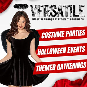 Redstar Fancy Dress Ali Angelo e Aureola Angelo Neri - Costume Angelo Donna con Ali e Cerchietto Nero, Costume Halloween Donna Angelo Nero, Costume per Adulti Angelo Caduto