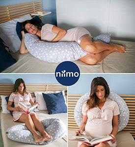 Niimo Cuscino Allattamento e Gravidanza XXL per Dormire Grigio Stelle Bianche