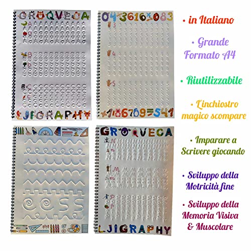 GOLDGE Quaderno magico tedesco, calligrafia magica tedesca, 4 pezzi, riutilizzabile, con penne per calligrafia, matematica, scrittura alfabetica, apprendimento per bambini dai 3 anni in su GOLDGE Quaderno magico tedesco, calligrafia magica tedesca, 4 pezzi, riutilizzabile, con penne per calligrafia, matematica, scrittura alfabetica, apprendimento per bambini dai 3 anni in su