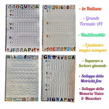 Carica l&#39;immagine nel visualizzatore di Gallery, GROOVE Calligraphy 4 Quaderni Riutilizzabili, A4 con Scanalature Premium, Alfabeto, Corsivo, Numeri, Disegni+2 Penne Magiche+10 Inchiostro+2 Correttori di Postura delle Dita