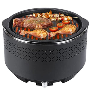 Barbecue a Carbone, Barbecue a Carbonella Senza Fumo, Grill da Tavolo, Barbecue Portatile Ø 34 x 22 cm, con Ventilatore Incorporato, Porta USB e Borsa per Il Trasporto, per Balcone, Campeggio, Picnic