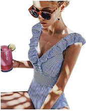 Carica l&#39;immagine nel visualizzatore di Gallery, Yuson Girl Bikini Intero Sexy Donna,V Neck Swimsuit Push L, Blu