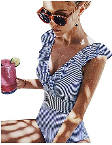 Yuson Girl Bikini Intero Sexy Donna,V Neck Swimsuit Push L, Blu