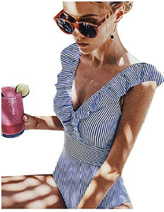 Yuson Girl Bikini Intero Sexy Donna,V Neck Swimsuit Push L, Blu