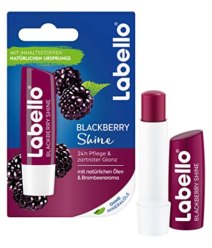 Labello Blackberry Shine in confezione da 1 (1 x 4,8 g), matita per la cura delle labbra con delicata lucentezza rossa e pigmenti brillanti, cura delle labbra senza oli minerali