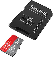 Carica l&#39;immagine nel visualizzatore di Gallery, SanDisk Ultra Scheda di Memoria MicroSDXC da 128 GB e Adattatore, con A1 App Performance, Velocità fino a 100 MB/sec, Classe 10, U1 (Nuova versione)