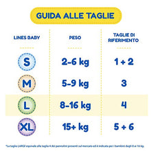 Carica l&#39;immagine nel visualizzatore di Gallery, Lines Baby Large, Confezione Standard da 54 Pannolini, Taglia Large (8-16 Kg) - Ilgrandebazar