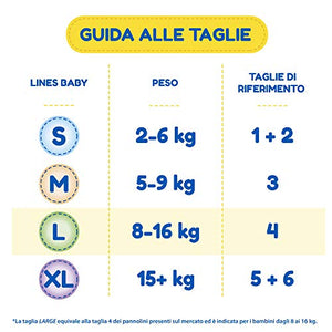 Lines Baby Large, Confezione Standard da 54 Pannolini, Taglia Large (8-16 Kg) - Ilgrandebazar