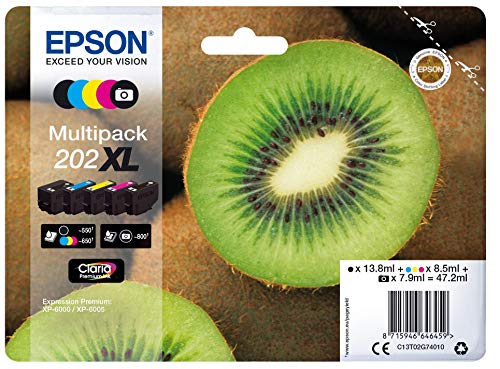 Epson 202 Serie Kiwi, Cartuccia Originale Getto d'Inchiostro XL, 5 Colori - Ilgrandebazar