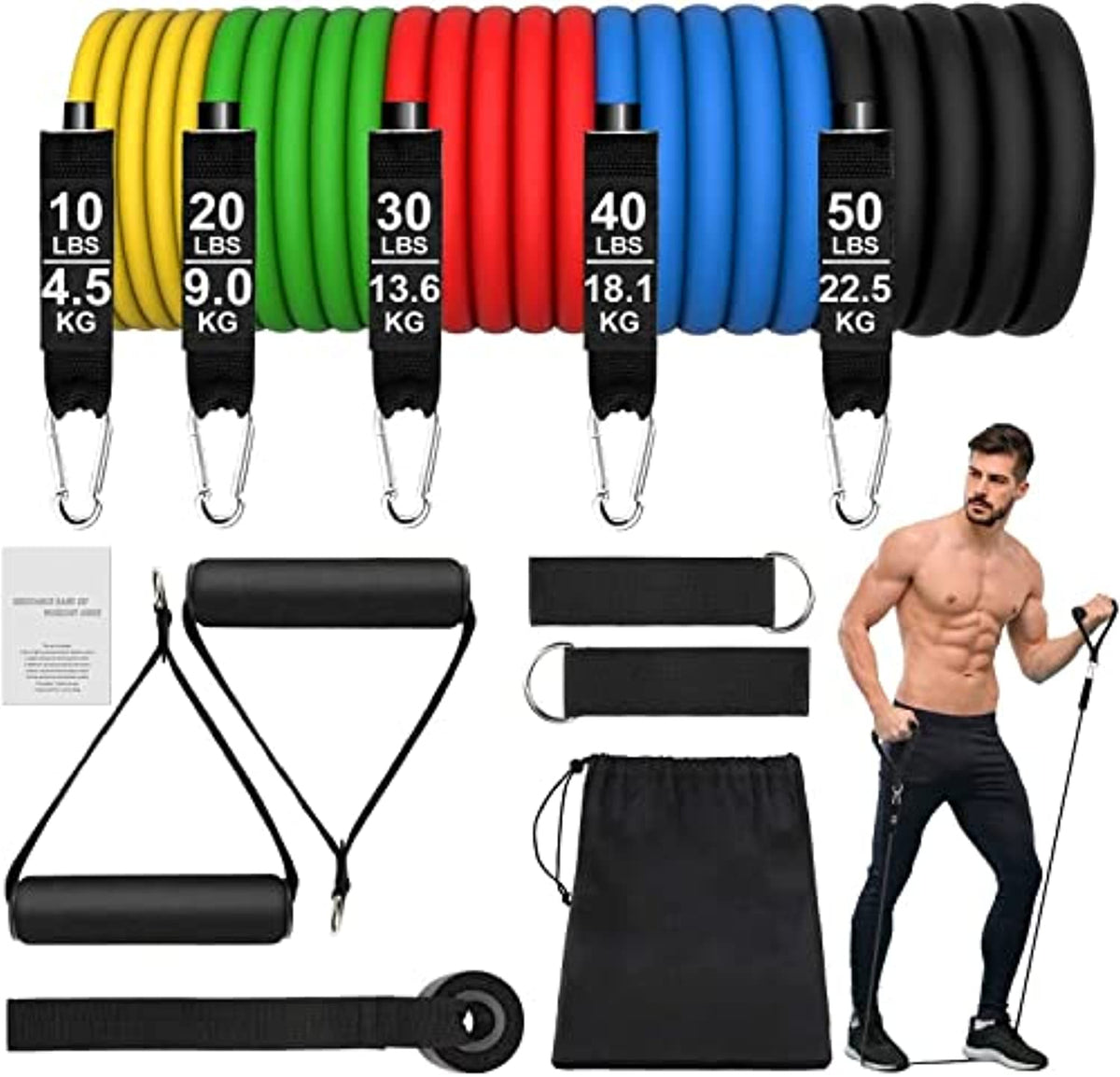 Set 4 Fasce Elastiche Fitness - Resistance Band Per Allenamento | Yoga, Pilates, Palestra | Con Borsa - Foto 8