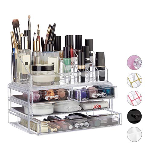Relaxdays 10023130_50 Organizzatore Make-Up con 4 Cassetti, Trasparente