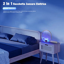 Carica l'immagine nel visualizzatore di Gallery, LCMOM Racchetta Zanzare Elettrica Ricaricabile 2200-4000V, 2 In 1 USB Pieghevole Racchetta Antizanzare con Luce UV, Scacciamosche Elettrico Racchetta Mosche Elettrica per Interni E Estern