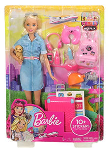 Barbie in Viaggio, Bambola Bionda con Cucciolo, Valigia che si Apre, Adesivi... - Ilgrandebazar