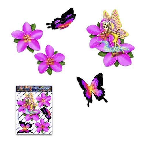 Fata fantasia frangipani plumeria fiore rosa + farfalla auto adesivi -... - Ilgrandebazar