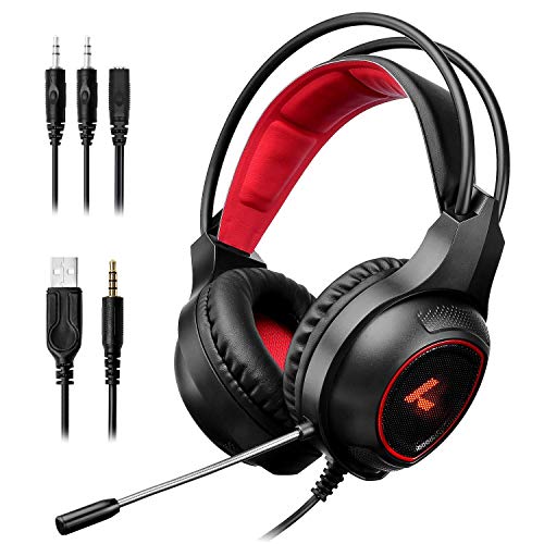 LYCANDER Cuffie da gioco con microfono e luce LED, ingresso 3,5 mm, per PC,...
