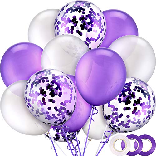 50 Pezzi 12 Pollici Palloncini in Lattice di Bianco, Viola - Ilgrandebazar