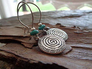 ✿ SPIRALE BOHO ETNO NATURAL STONE ✿ orecchini gancio lunghe con rondella di...