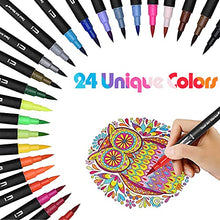 Carica l&#39;immagine nel visualizzatore di Gallery, MISDUWA Brush Pen Lettering, 24 colori Pennarelli Punta Fine 0,4 mm e 1-2mm Punta Pennello, Pennarelli Journal, Colorare e Disegnare,Schizzi