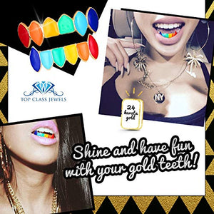 "Rainbow Grillz with Fangs for Mouth Top Bottom Hip Hop Teeth Grills for... - Ilgrandebazar