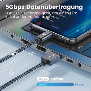 RAMPOW Cavo USB Type-C [USB 3.0, 1M], Cavo USB C Ricarica Rapida 3A QC 3.0, Cavo USB C Compatibile per Samsung S22/S21/S20/S10, iPhone 15/15 Pro, Huawei, Xiaomi, OnePlus - Grigio Siderale