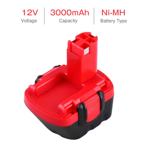 Powayup 12V 3.0Ah Ni-Mh Batteria Sostituire per Bosch 3.0Ah, Rosso + Nero