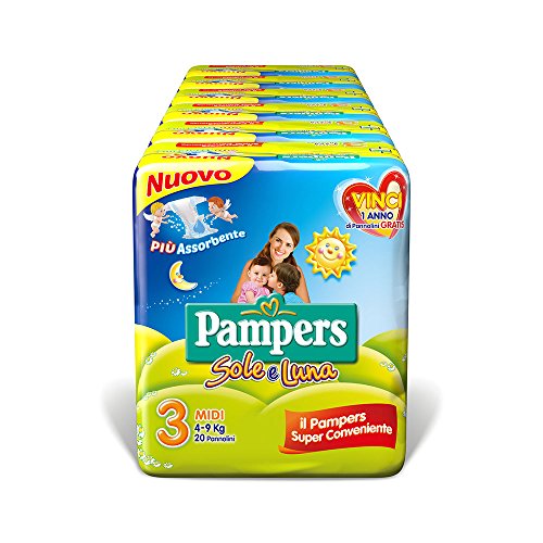 Pampers Sole e Luna Pannolini Midi, Taglia 3 (4-9 kg), 3 (120 Unità)
