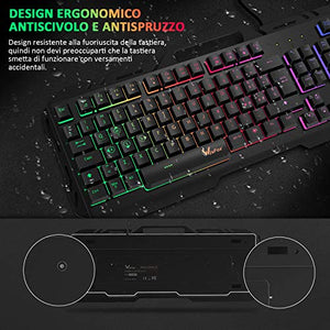 Tastiera da Gioco, WisFox Cablata USB Retroilluminata a Colori...