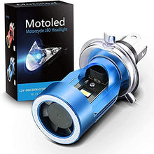 Carica l'immagine nel visualizzatore di Gallery, SUPAREE Lampadina per faro H4 a LED per moto, faro a LED HS1 Hi/Lo con occhio di angelo blu, H4 bianco 6000K