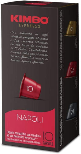Kimbo Capsule Napoli Compatibili Nespresso, Intensità 10/12, 10 Astucci da 10 Capsule (Totale 100 Capsule)
