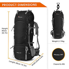 Carica l&#39;immagine nel visualizzatore di Gallery, MOUNTAINTOP 70L/80L Zaino da Trekking Outdoor 36 x 25 x 83 cm, Nero(nero)
