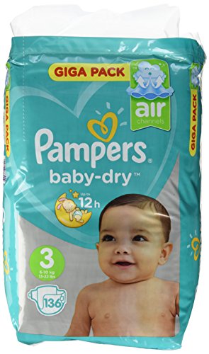 Pampers Baby Dry Taglia 3, Midi 6-10kg Giga Pack, confezione 136 pezzi - Ilgrandebazar