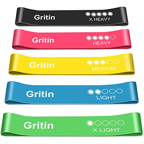 Gritin Elastici Fitness, [Set di 5] Banda Verde - Blu - Giallo - Rosa - Nero