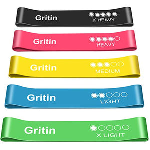 Gritin Elastici Fitness, [Set di 5] Banda Verde - Blu - Giallo - Rosa - Nero