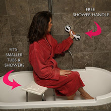 Carica l'immagine nel visualizzatore di Gallery, Dr. Maya, Sedia per vasca da bagno e per doccia regolabile, con maniglione da doccia con ventosa incluso, antiscivolo, dalla seduta ampia e bianca, con gambe in alluminio (sedia da doccia)