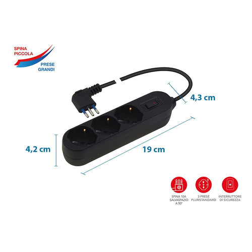Poly Pool PP2513.2 Presa Multipla Multisize con 3 Prese Pluristandard, Nero - Ilgrandebazar