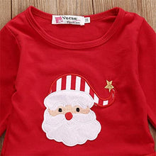 Carica l'immagine nel visualizzatore di Gallery, Loalirando Completo Natale Abiti Bambina Neonata a Manica Lunga Stampa Babbo Natale in Tulle Bambina Rosso+Pantaloni a Strisce