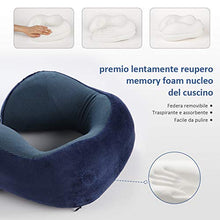 Carica l'immagine nel visualizzatore di Gallery, Glymnis Cuscino da Viaggio Memory Foam Collo Lavabile Blu