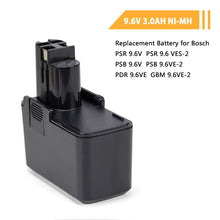 Carica l&#39;immagine nel visualizzatore di Gallery, POWERGIANT 9.6V 3.0AH NiMH Batteria per Bosch GSB 9.6VES-2, Nero