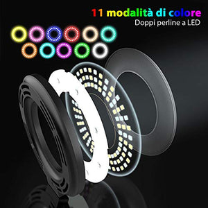 Luce ad anello doppio iBesi, 11 modalità di illuminazione, 2700-6500K, 2020...