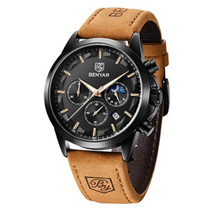 BENYAR Moda Uomo Cronografo al quarzo Orologi in acciaio Marrone Nero-b - Ilgrandebazar