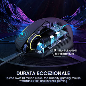 Mouse Gaming, Dacoity Mouse RGB Ergonomico da 8000 DPI (5 livelli), 8 Pulsanti Programmabili, 7 Modalità di Illuminazione RGB Personalizzabili, Mouse con Filo USB per PC, laptop, MacBook