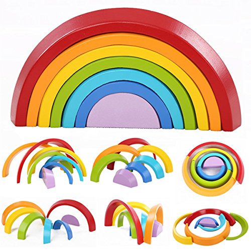 king do way 7 Colori Legno Arcobaleno Blocchi, Giocattoli Educativi 7 colori - Ilgrandebazar