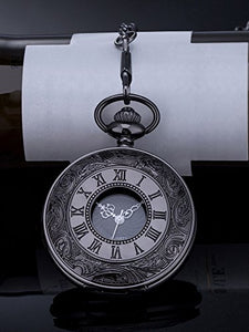 Orologio da Tasca Vintage Romano Numerale Scala al Quarzo con Catena (Nero) - Ilgrandebazar
