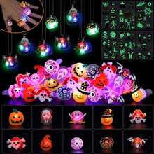 Carica l'immagine nel visualizzatore di Gallery, HAUSPROFI Anelli Luminosi a LED per Bambini di Halloween, 54 Pezzi LED Glow Party Light Up Toys - Collana ad Anello Lampeggiante Tatuaggi temporanei per Halloween Party Supply Borse Filler